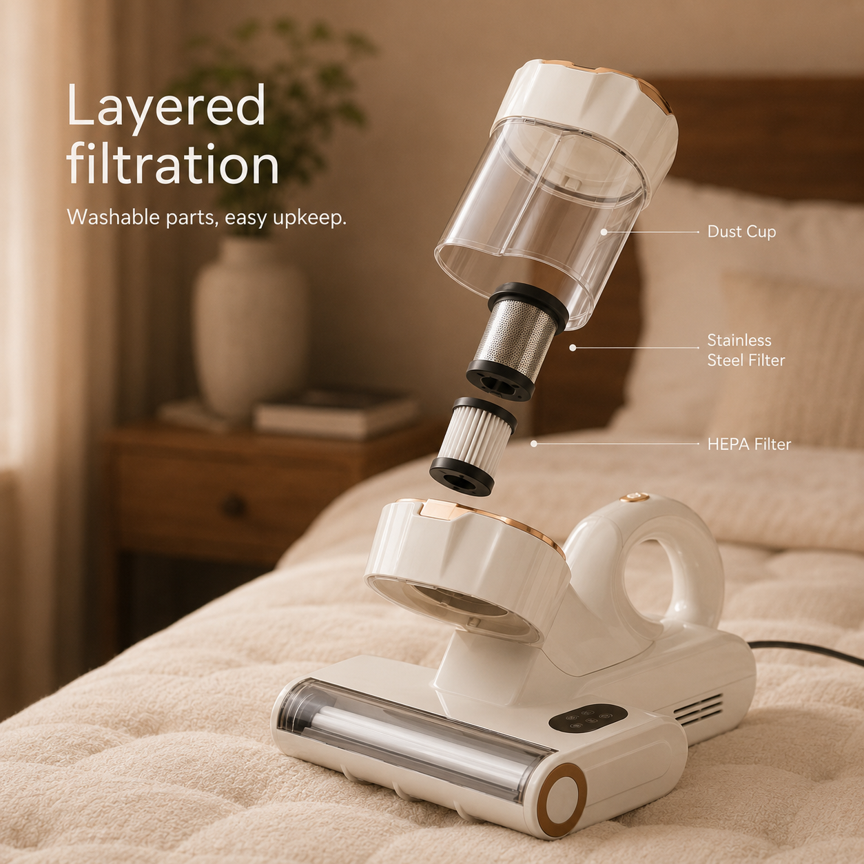 550W 18Kpa Powerful Mattress Vacuum Cleaner Dual Dust Bin HEPA Filter Heating Ultras Dust Mite Controllers Bed Vacuum Cleaner