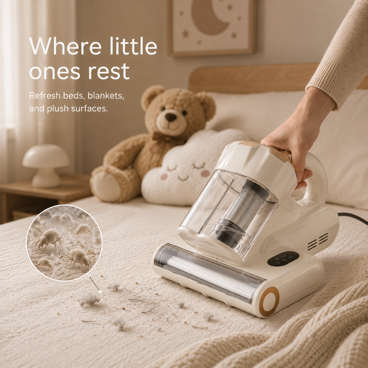550W 18Kpa Powerful Mattress Vacuum Cleaner Dual Dust Bin HEPA Filter Heating Ultras Dust Mite Controllers Bed Vacuum Cleaner
