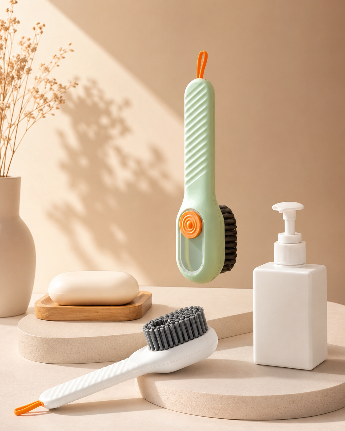 New Care Brush Press Type with Liquid Dispenser Automatic Shoe Brush Shoe Cleaning Household Soft Fur for Washing Shoe Cleaner