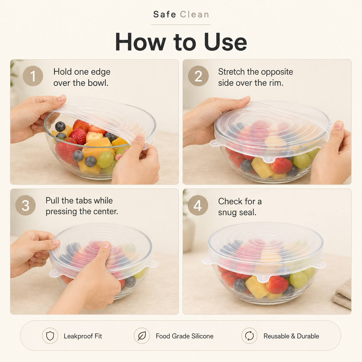 6Pcs Food Grade Silicone Preservation Cover Reusable Airtight Food Universal Dish Stretch Round Lids For Kitchen Accessories