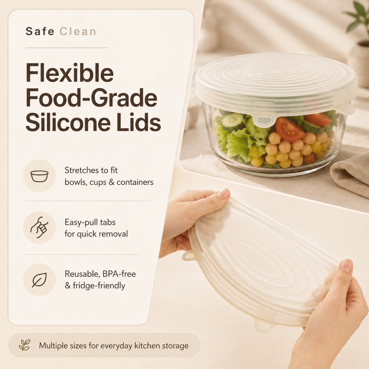 6Pcs Food Grade Silicone Preservation Cover Reusable Airtight Food Universal Dish Stretch Round Lids For Kitchen Accessories