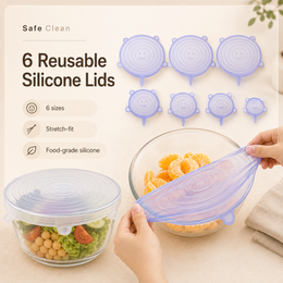 6Pcs Food Grade Silicone Preservation Cover Reusable Airtight Food Universal Dish Stretch Round Lids For Kitchen Accessories