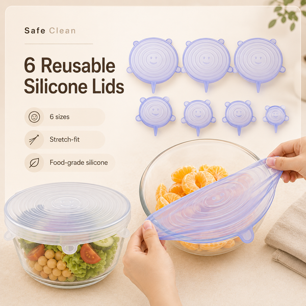 6Pcs Food Grade Silicone Preservation Cover Reusable Airtight Food Universal Dish Stretch Round Lids For Kitchen Accessories