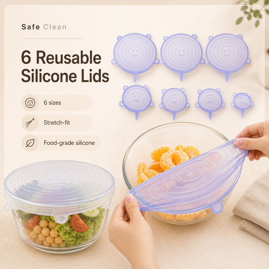 6Pcs Food Grade Silicone Preservation Cover Reusable Airtight Food Universal Dish Stretch Round Lids For Kitchen Accessories